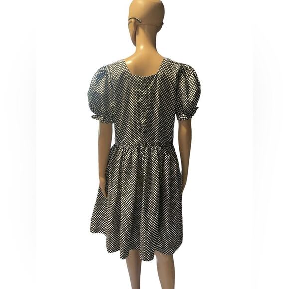 Handmade Babydoll Retro Midi DRESS Women M Black Checkered Stretch Elastic Waist - Picture 2 of 11